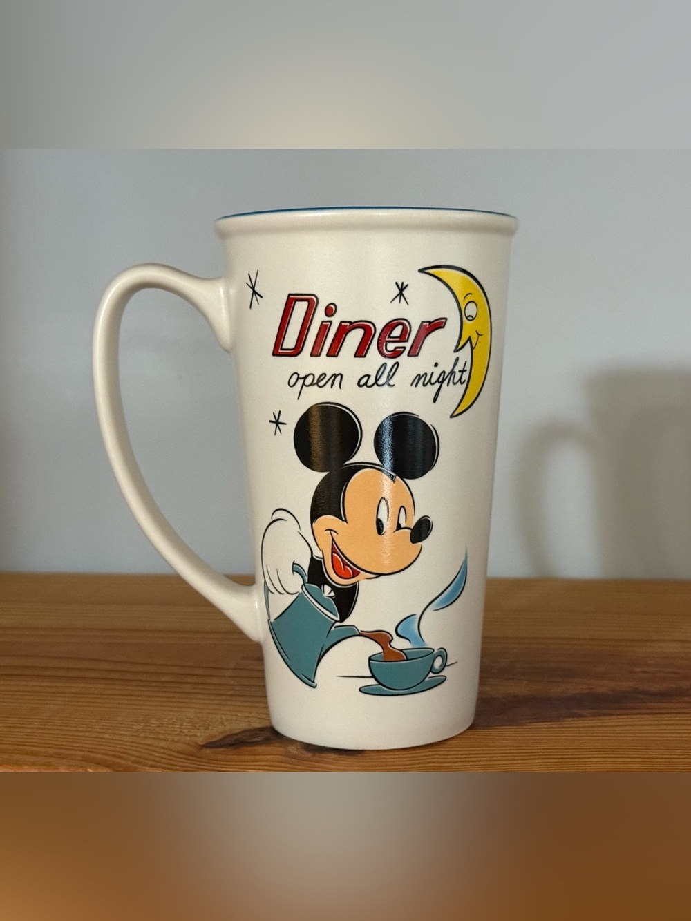Disney Cream and Black Mickey Diner Mug with Yellow Moon Accent